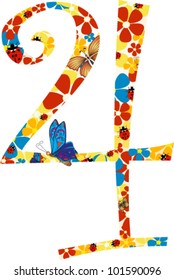 Vector illustration. Floral illustration of number four