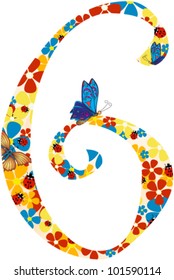 Vector illustration. Floral illustration of number six
