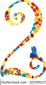 Vector illustration. Floral illustration of number two