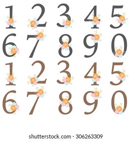 Vector illustration of floral numbers collection