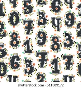 Vector illustration of floral numbers collection. A set of beautiful flowers and numbers for wedding invitations and birthday cards