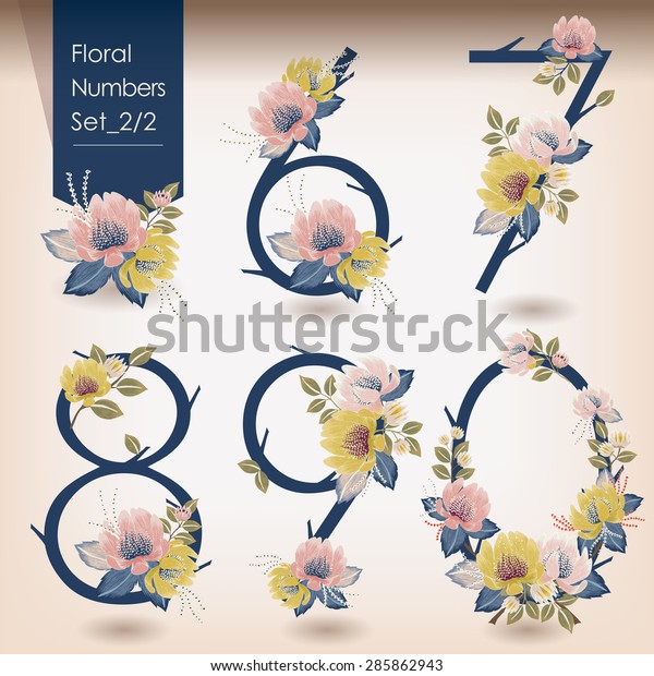 Vector Illustration Floral Numbers Collection Set Stock Vector (Royalty ...