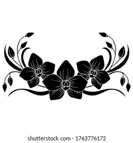 Vector illustration, floral ornament, orchid silhouette in black, isolate on a white background, for design of cards, banners
