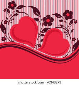 vector illustration of a  floral ornament with two hearts
