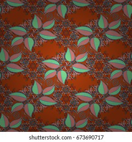 Vector illustration. Vector floral pattern in doodle style with leaves. Gentle, spring floral on colorful background.