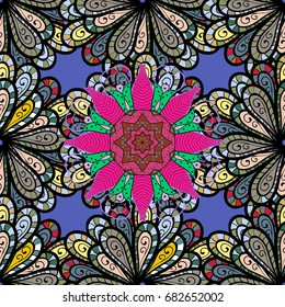 Vector illustration. Floral pattern. Flower seamless on colored background. Flowers on colored background. Flourish ornamental spring garden texture.