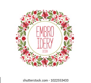 vector illustration. floral pattern in the style of embroidery. the design of the schedule for registration of prints on clothes. an example of embroidery on fabric. stylish patterns from plants and f