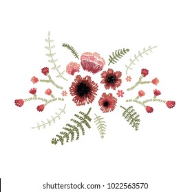 vector illustration. floral pattern in the style of embroidery. the design of the schedule for prints on clothes. an example of embroidery on fabric. stylish patterns from plants and flowers