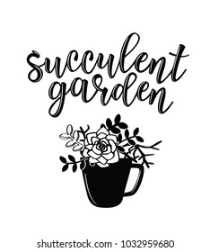 Vector illustration of a floral poster design with succulent flower plant and 'Succulent garden' lettering