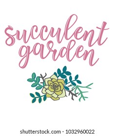 Vector illustration of a floral poster design with succulent flower plant and 'Succulent garden' lettering
