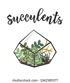 Vector illustration of a floral poster design with succulent flower plant and 'Succulents' lettering
