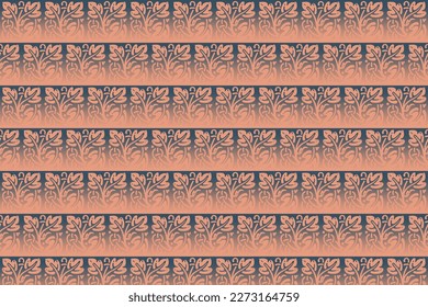Ilustración vectorial de un patrón de impresión floral en colores naranja y azul marino.