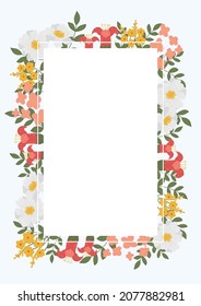 Ilustración vectorial de un rectángulo floral con flores. Marco para texto, adecuado para postal, invitación a la boda, tarjeta de agradecimiento. Borde del vector