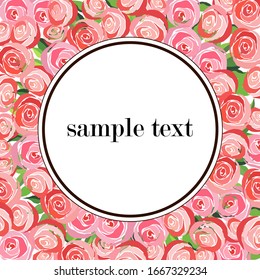 vector illustration, floral round frame for leaflets, greetings, roses, background for design
