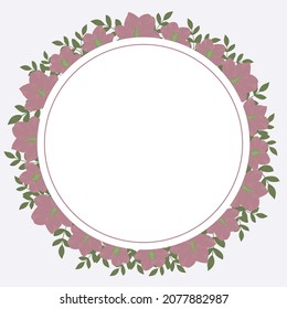 Vector illustration of a floral round frame with flowers. Frame for text, suitable for postcard, wedding invitation, thank you card. Vector border
