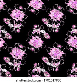   Vektorgrafik. Blumen nahtloser Hintergrund für Textil- oder Buchumschläge, Herstellung, Bildschirmhintergrund, Druck, Geschenkverpackung und Scrapbooking.Einfaches süßes Muster in kleinen Blumen.