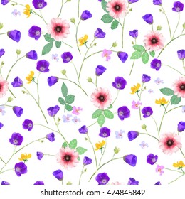 Vector illustration of floral seamless. Hand drawn beautiful colorful flowers.