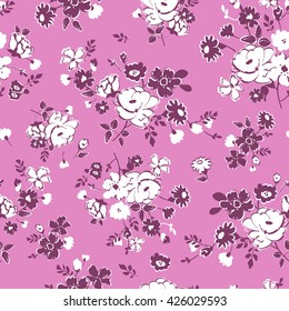 Vector illustration of floral seamless. Isolated red and white flowers and leaves on  background.