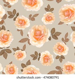 Vector illustration of floral seamless. Isolated hand drawn roses with leafs.