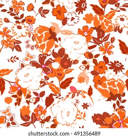 Vector illustration of floral seamless. Isolated hand drawn orange flowers.