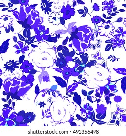 Vector illustration of floral seamless. Isolated hand drawn flowers.