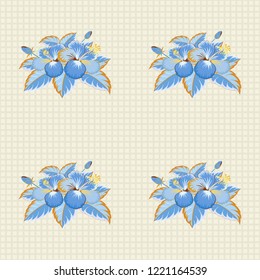 Vector illustration. Floral vector seamless pattern. Tropical floral seamless pattern with blue, yellow and beige hibiscus flowers.
