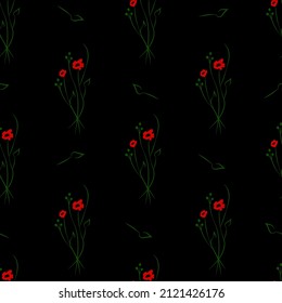 Vektorgrafik. Nahtloses Muster ohne Blumen. Bouquet mit wilden Blumen. Handgezeichnetes Blumenfeld. Einfache Blumen.