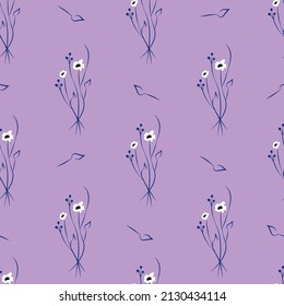 Ilustración vectorial. Patrón floral sin fisuras. Bouquet de flores silvestres. Campo floral dibujado a mano. Flores simples.
