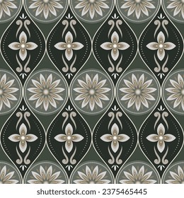 Vector illustration of a floral seamless pattern with a geometric ethnic design suitable for carpet, wallpaper, fabric, or textile.