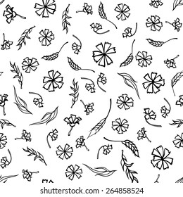 vector illustration.  Floral seamless pattern with flowers and leaves. black and white
