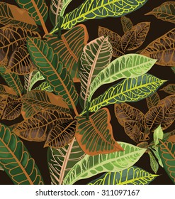 Vector Illustration of  floral seamless pattern with tropical leaves