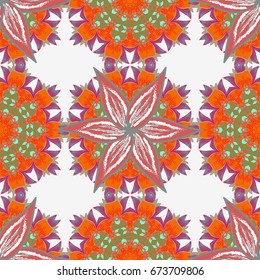Vector illustration. Floral seamless pattern background, with strokes and splashes, summer flowers. Flowers on colorful background.