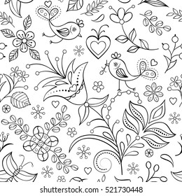 Vector illustration of floral seamless pattern.Coloring page for children and adult.