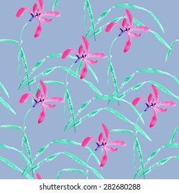Vector illustration of floral seamless texture in sumi-e technique