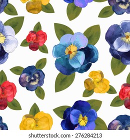 Vector illustration of floral seamless.Blue, red and yellow flowers on a white background, drawing watercolor.