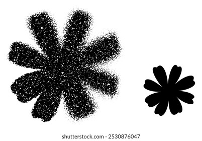 Vector illustration of a floral shape with stippling texture, creating a dotted effect, ideal for decorative or artistic projects.