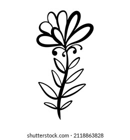 Ilustración vectorial de un boceto floral en un estilo lineal. Hermoso diseño botánico floral. El dibujo de la planta está hecho a mano. Borde negro sobre fondo blanco. Elemento de diseño para la creatividad.