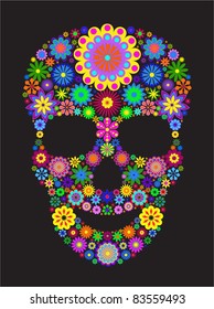 Vector Illustration of floral skull isolated on black background.

