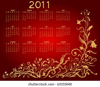 Vector Illustration of floral style design Calendar for 2011