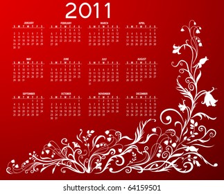 Vector Illustration of floral style design Calendar for 2011