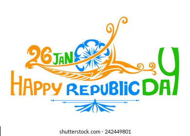 vector illustration of floral swirl in Indian tricolor flag for Happy Republic Day