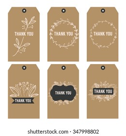 Vector illustration floral tags  Set flowers arranged un shape design for Thank you tags  wedding tags  birthday tags  label  printable