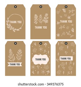 Vector illustration of floral tags. Set of flowers arranged un a shape design for Thank you tags, wedding tags, birthday tags, label, printable