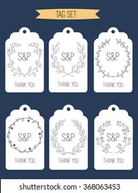 Vector illustration of floral tags. Set of flowers arranged un a shape design for Thank you tags, wedding tags, birthday tags, label, printable