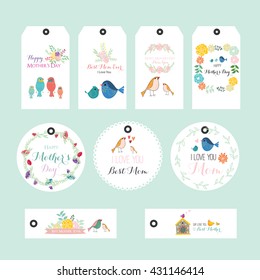 Vector illustration of floral tags. Set of flowers arranged un a shape design for Thank you tags, wedding tags, birthday tags, label, printable