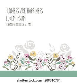 vector illustration of floral template in flat design style with roses, signature and text for your design, article or print