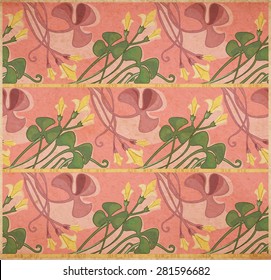 Vector illustration of floral texture in art-nouveau style, clover on parchment