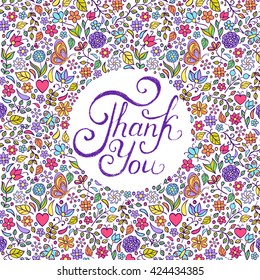 Vector illustration of floral thank you card design