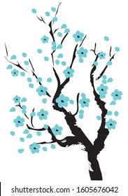 vector illustration of a floral tree with blue flowers. cherry tree in blossom. 