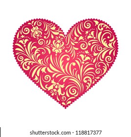 Vector illustration of  floral  valentine heart  isolated on white background.